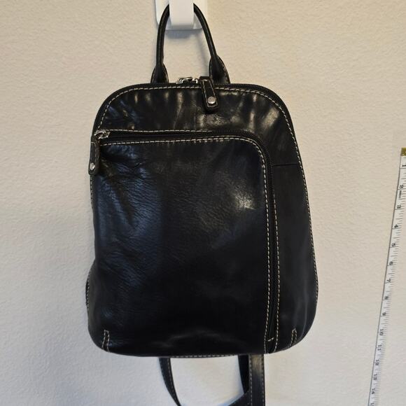 St. Johns Bay Leather Handbag with backpack straps in Black - Picture 1 of 13